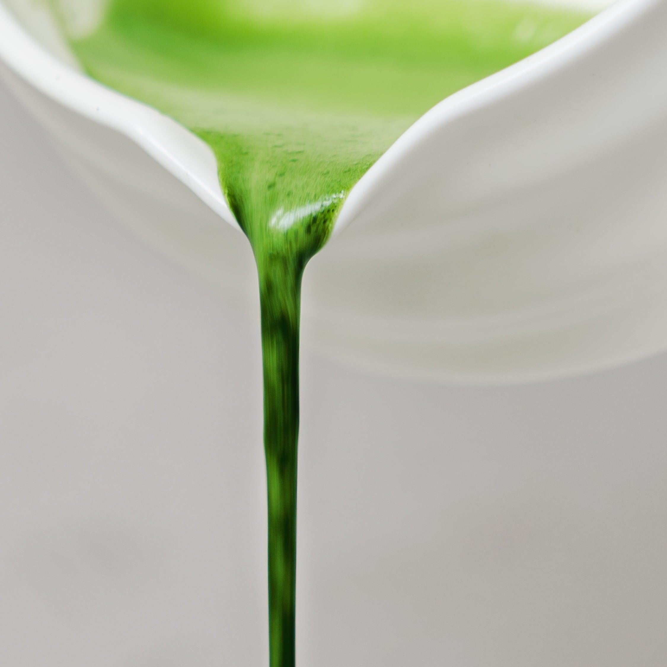Matcha pouring vibrant green jade green ceremonial matcha